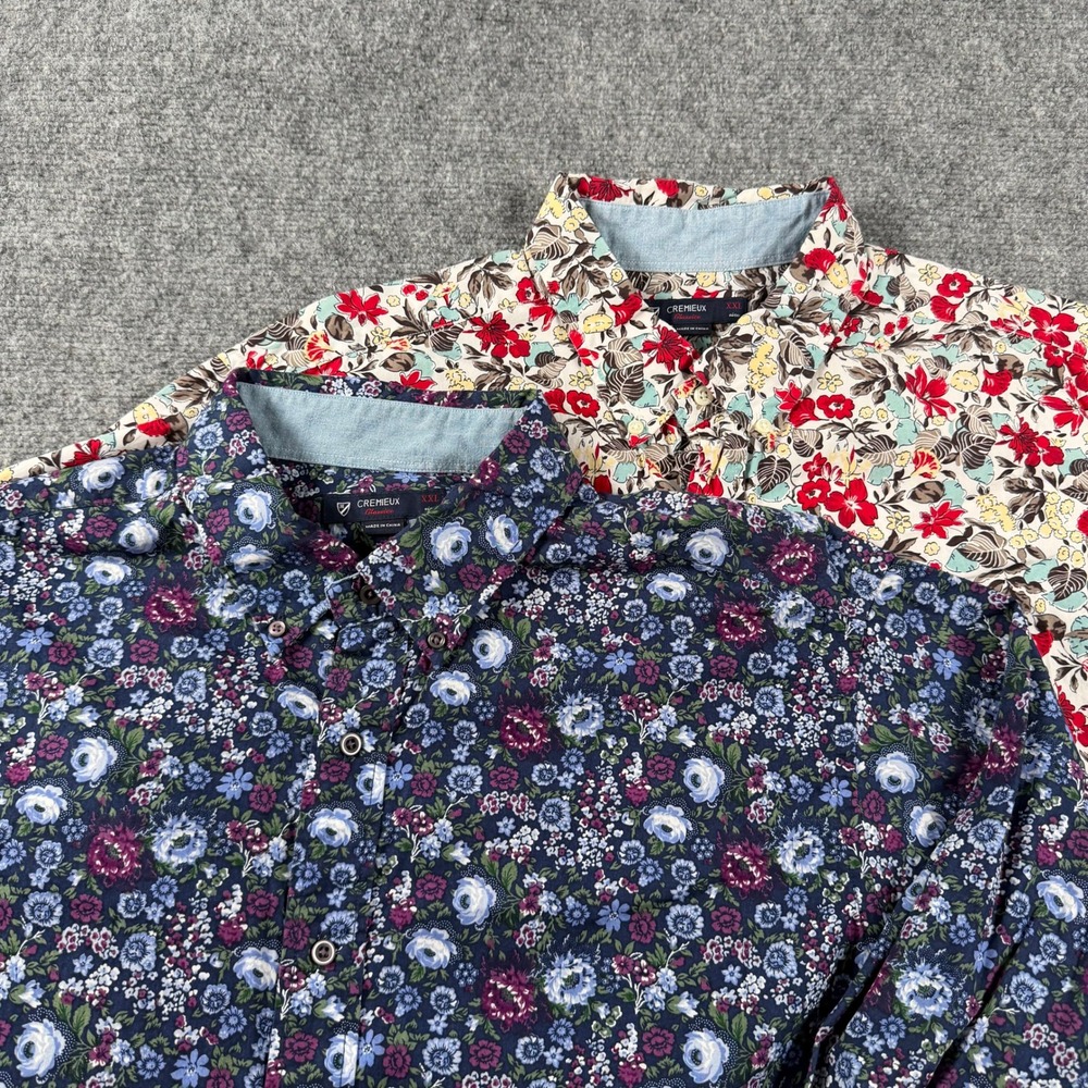 Cremieux Button Down Shirt Mens XXL Blue White Floral Lot 2 Long Sleeve Casual